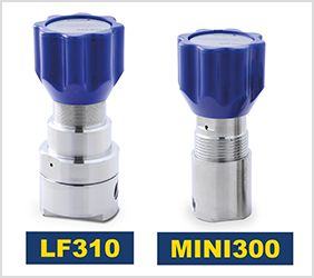 LF310 and MINI300 pressure regulator images with blue handwheels