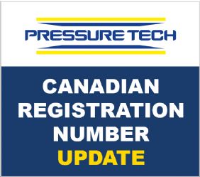 Canadian Registration Number update text and Pressure Tech logo