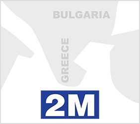 Map showing Greece and Bulgaria with the 2M logo in blue and white