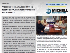 Pressure-Tech Received 98% in Michell Instruments Ltd Supplier Audit
