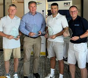 Photo of avid Cross, Steven Yorke-Robinson, Lemar Wright and Chris Dennis with their runner-up trophies at the PST Michell Instruments open day