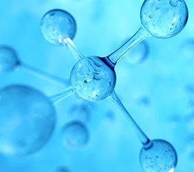 Atom structure on a blue background